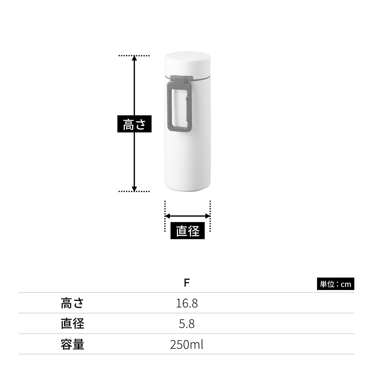 MOTTERU カラビナハンドルサーモボトル 250ml | ノベルティ(小物) | 1枚 | MO-3013 | ブラック